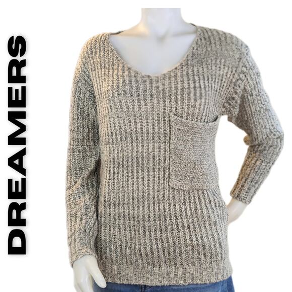 Dreamers Oversized Chunky Fuzzy Knit Gray Long Sleeve V-Neck Sweater Size Small - Picture 2 of 7